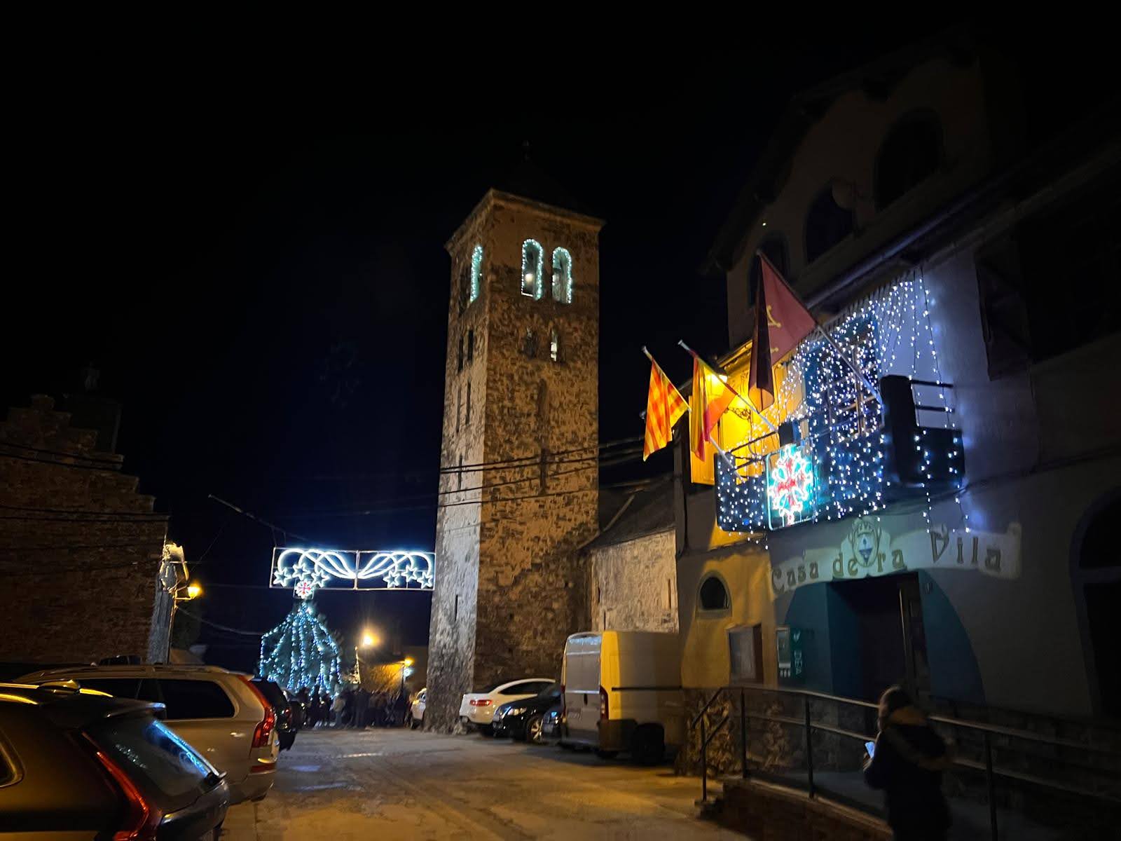 Eglise illuminee de Vilamos la nuit